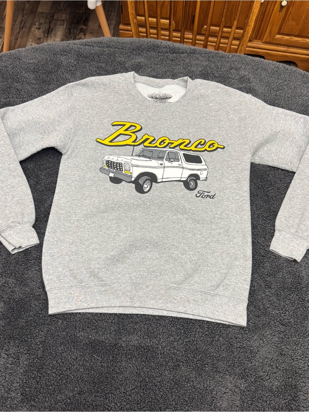 Ford Bronco Gray Crewneck Sweatshirt - Mens Small Double Logo Vintage Graphic